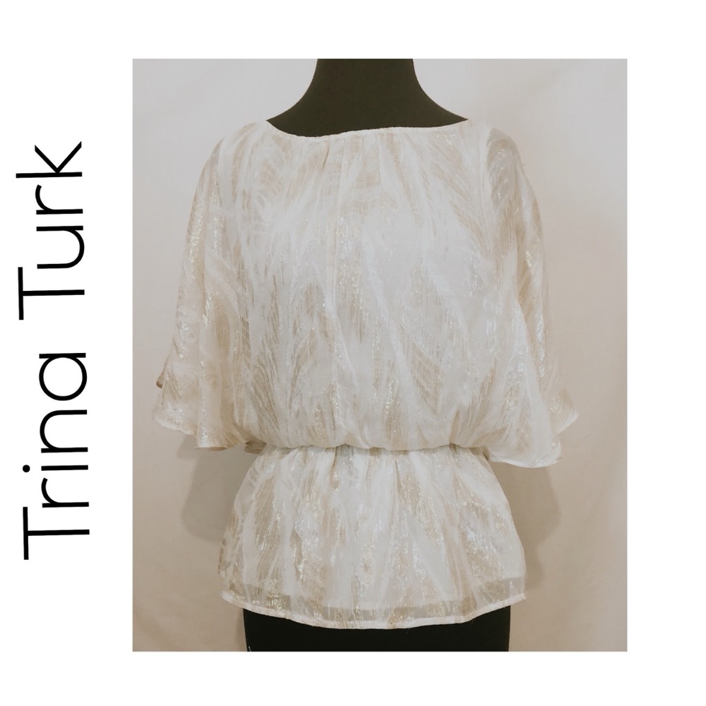 Trina Turk white and gold flowy blouse, size S